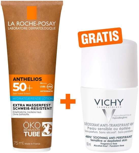 La Roche Posay Anthelios Milch LSF 50+ 75 ml + gratis Vichy Deo Roll-on Anti Flecken 48h 50 ml