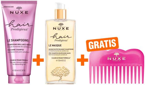 NUXE Hair Prodigieux Glanz-Shampoo 200 ml + NUXE Hair Prodigieux Pre-Shampoo-Maske 125 ml + gratis Kamm 1 Stück