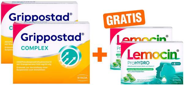 Grippostad Complex Orange 2 x 20 Beutel Granulat + gratis Lemocin ProHydro 2 x 20 Lutschtabletten