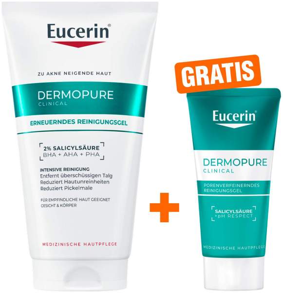 Eucerin DermoPure Clinical erneuerndes Reinigungsgel 150 ml + gratis DermoPure Clinical Porenverfeinerndes Reinigungsgel