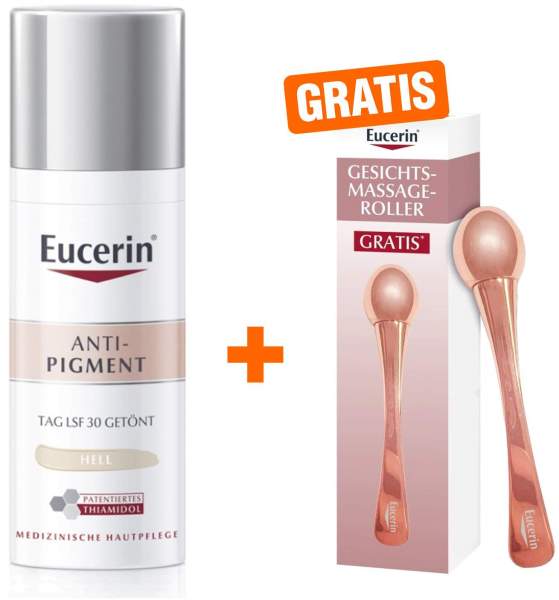 Eucerin Anti-Pigment Tagespflege Getönt hell 50 ml Creme + gratis Gesichtsmassage-Roller 1 Stück