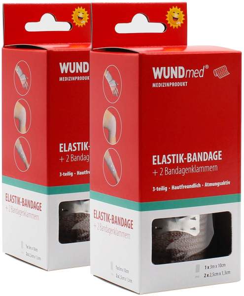 Elastik Bandage 3 m x 10 cm, 2 Stück, inklusive 2 Fixierklammern
