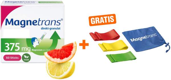 Magnetrans 375 mg 50 Direkt Granulat Beutel + gratis Fitnessbänder 3 Stück