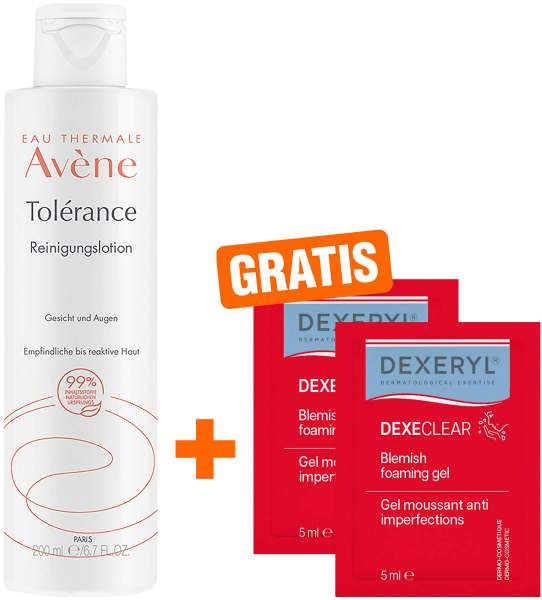 Avene Tolerance Reinigungslotion 200 ml + gratis Dexeryl Dexeryl Dexeclear schäumendes Reinigungsgel 2 x 5 ml