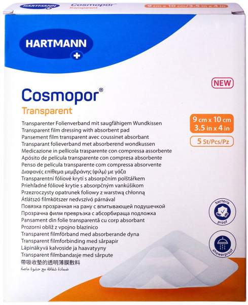 Cosmopor Transparent Folienverband 9 X 10 cm Steril 5 Stück
