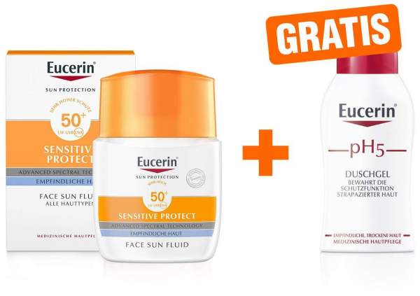 Eucerin Sun Fluid 50+ mattierend 50 ml + gratis pH 5 empfindliche Haut Duschgel 50 ml
