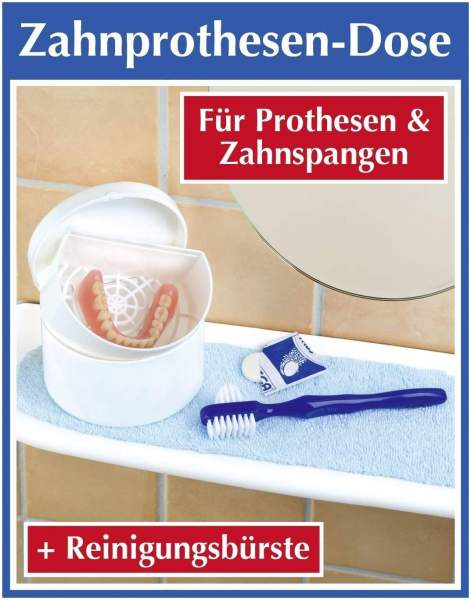Zahnprothesen- Dose + Reinigungs-Bürste