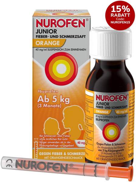 Nurofen Junior Fieber- &amp; Schmerzsaft Orange 40 mg pro ml 100 ml