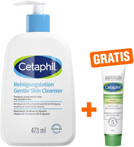 Cetaphil Reinigungslotion für Körper und Gesicht 473 ml + Cetaphil Feuchtigkeitscreme 14 g