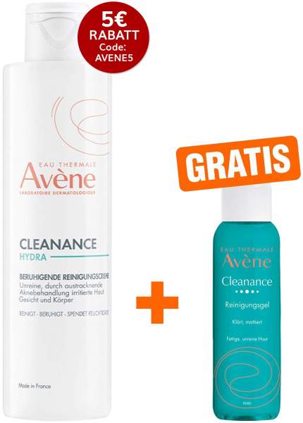 Avene Cleanance Hydra Beruhigende Reinigungscreme 200 ml + gratis Avene Cleanance Reinigungsgel 25 ml