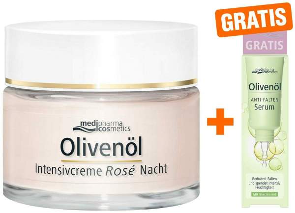 medipharma cosmetics Olivenöl intensiv Rose Nachtcreme 50 ml + gratis Olivenöl Anti-Falten Serum 5 ml