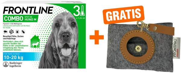 Frontline Combo Spot On Hund M 10-20 kg 3 Pipetten + gratis Frontline Hundekotbeutelspender