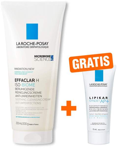 La Roche Posay Effaclar H Iso-Biome Reinigungscreme 200 ml + gratis Lipikar Syndet AP+ 15 ml