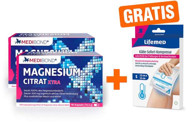 Magnesium Citrat XTRA Medibond 2x 90 Kapseln + gratis Kälte-Sofort-Kompresse
