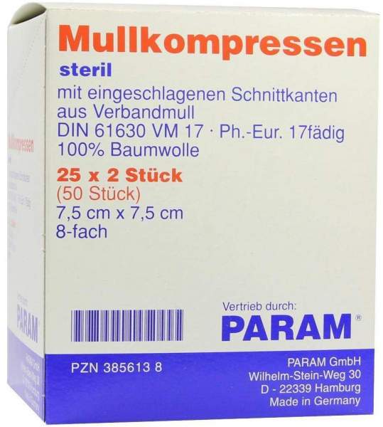 Mullkompressen 7,5 X 7,5 cm 8 - Fach Steril 25 X 2 Kompressen