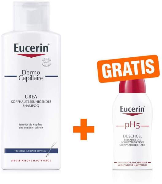 Eucerin Dermo Capillaire Kopfhautberuhigendes Urea Shampoo 250 ml + gratis pH5 empfindliche Haut Duschgel 50 ml