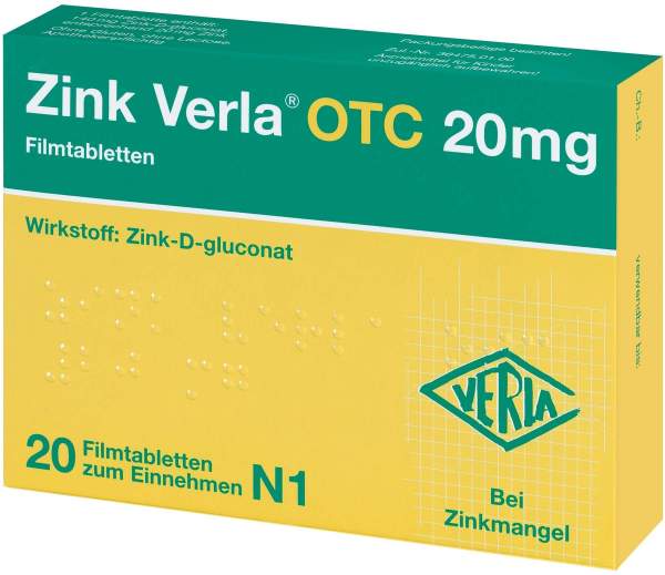 Zink Verla Otc 20 mg 20 Filmtabletten
