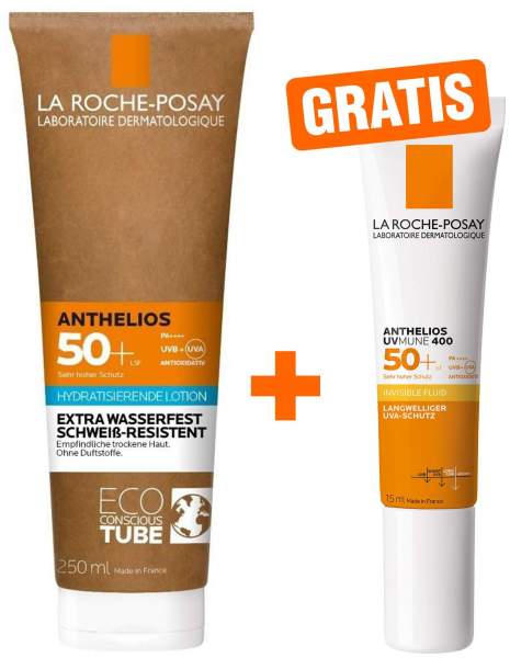 La Roche Posay Anthelios Milch LSF50+ Papp-Tube 250 ml + gratis Invisible Fluid UVMune 400 LSF50+ 15 ml