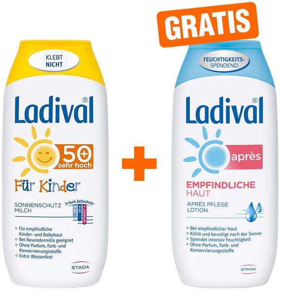 Ladival Sonnenschutz Milch für Kinder LSF 50+ 200 ml + gratis Empfindliche Haut 200 ml Après Lotion