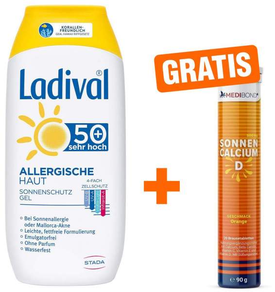 Ladival Allerg.Haut LSF 50+ Gel 200 ml + gratis Medibond Sonnencalcium D 20 Brausetabletten