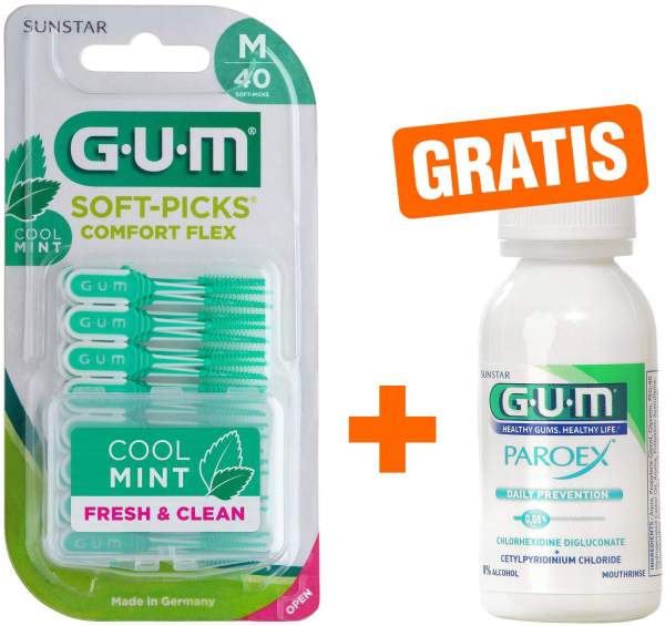 GUM Soft-Picks Comfort Flex mint medium 80 Stück + gratis Paroex 0,06 CHX Mundspülung 30 ml