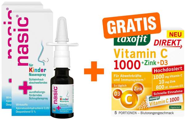Nasic für Kinder Nasenspray 10 ml + gratis Taxofit Vitamin C 1000 direkt Granulat 5 Beutel
