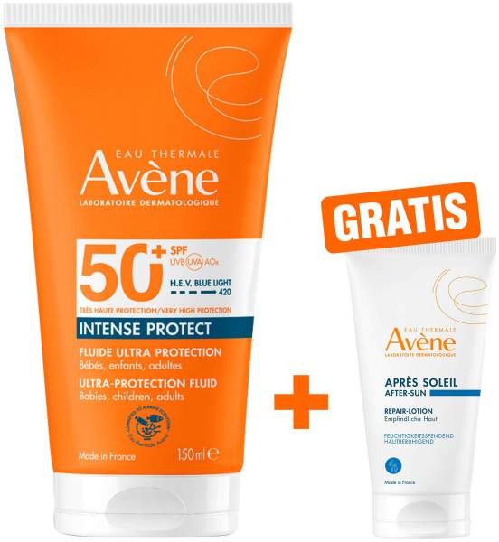 Avene Intense Protect Sonnenfluid Ultra SPF 50+ 150 ml + gratis Repair-Lotion nach der Sonne 50 ml