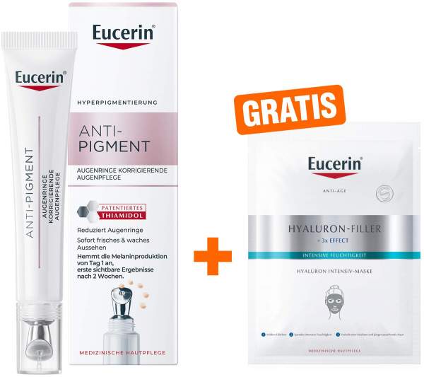 Eucerin Anti-Pigment Augenpflege Augenringe 15 ml + gratis Anti Age Hyaluron Filler Intensiv Maske 1 Stück