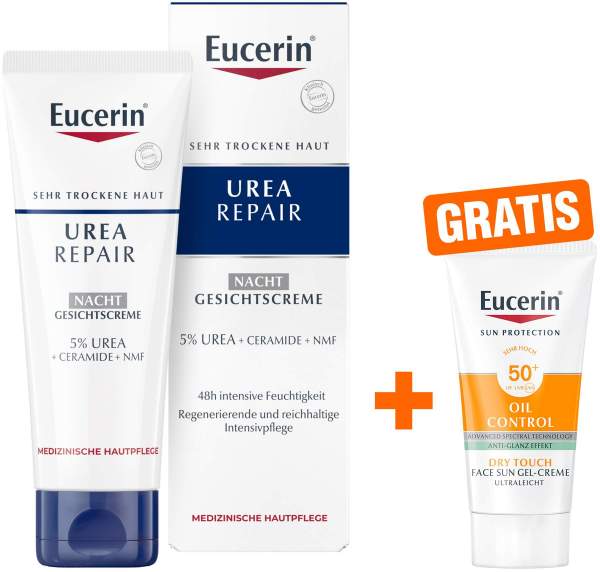 Eucerin UreaRepair Gesichtscreme Nacht 5% 50 ml + gratis Eucerin Sun Gel-Creme Oil Control 20 ml