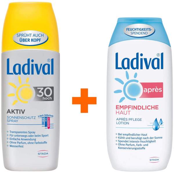 Sparset Ladival Sonnenschutz 150 ml Spray LSF30 und Apres Lotion empfindliche Haut 200 ml