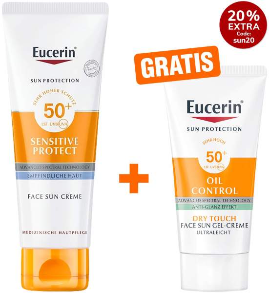 Eucerin Sun Sensitive Protect Face LSF 50+ + gratis Sun Gel-Creme Oil Control 20 ml