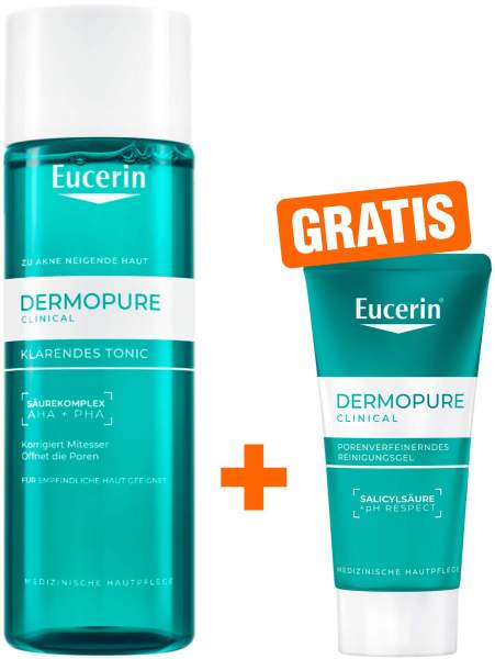 Eucerin DermoPure Clinical klärendes Tonic 200 ml + gratis DermoPure Clinical Porenverfeinerndes Reinigungsgel 75 ml