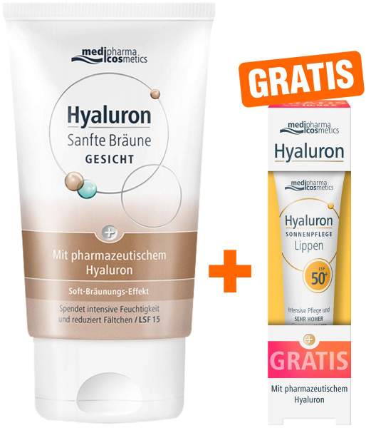 medipharma cosmetics Hyaluron Sanfte Bräune Gesichtspflege Creme 50 ml + gratis Hyaluron Sonne-Lippenpflege LSF 50+ 7 ml