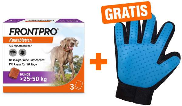 Frontpro 136 mg für Hunde 25-50 kg 3 Kautabletten + gratis Fellhandschuh