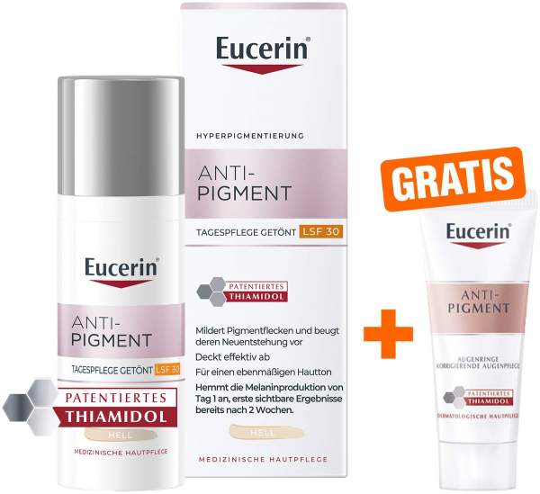 Eucerin Anti-Pigment Tagespflege getönt hell 50 ml Creme + gratis Eucerin Anti-Pigment Augenpflege Augenringe 5 ml
