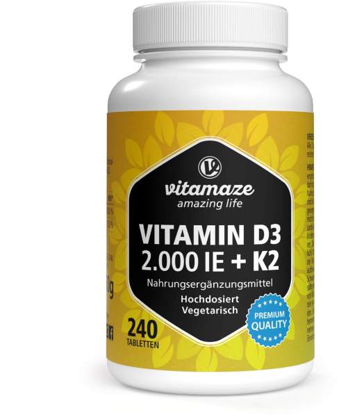 Vitamin D3 K2 2000 I.E. Vegetarisch 240 Tabletten