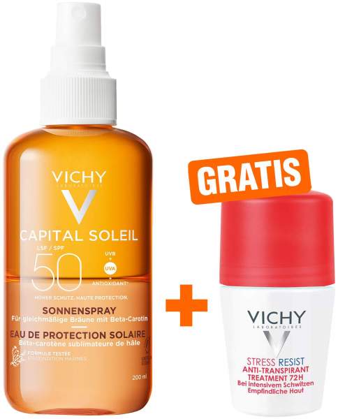 Vichy Capital Soleil bräunungsintensivierendes Sonnenspray LSF 50 200 ml + gratis Vichy Deo Stress Resist 72h 50 ml