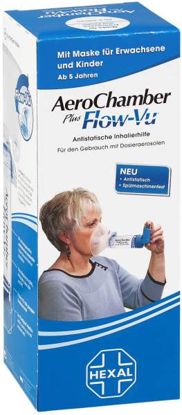 Aerochamber Hexal Plus Flow-Vu Mit Maske Für Erwachsene und Kinder
