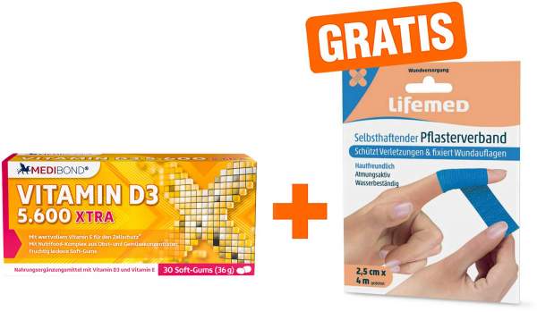 Vitamin D3 5600 XTRA Medibond 30 Soft Gums + gratis selbsthaftender Verband