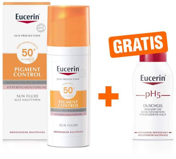 Eucerin Sun Fluid Pigment Control LSF 50+ 50 ml + gratis pH 5 empfindliche Haut Duschgel 50 ml