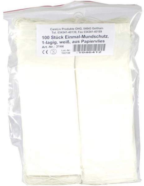 Mundschutz Papiervlies Mit Gummiband Weiß 100 Stück