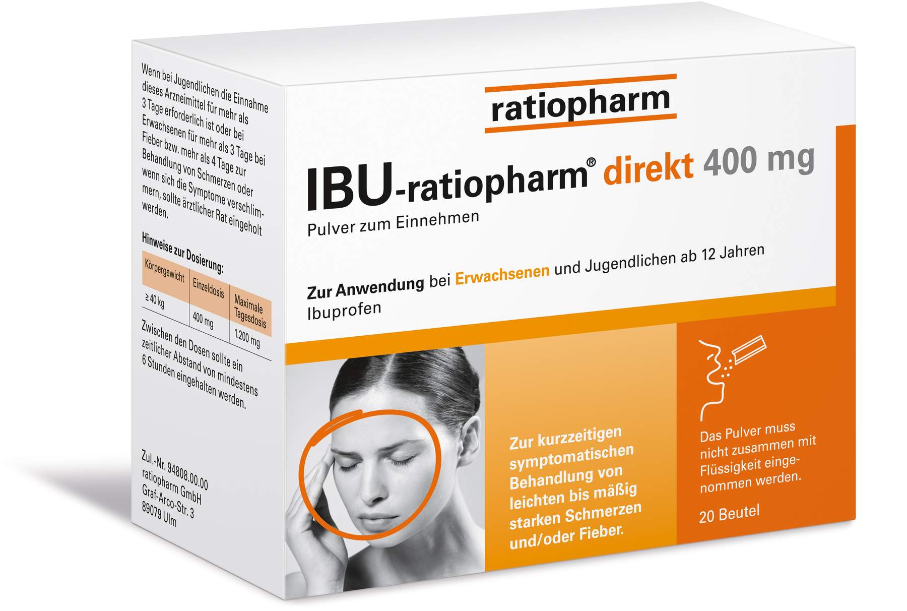 IBU ratiopharm direkt 400 mg Pulver zum Einnehmen 20 Beutel kaufen | Volksversand Versandapotheke