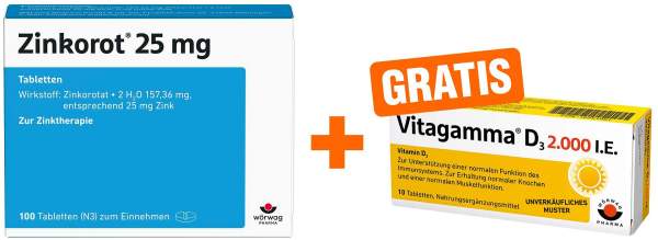 Zinkorot 25 mg 100 Tabletten + gratis Vitagamma D3 2.000 I.E. 10 Tabletten