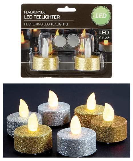 LED Teelichter Glitter Gold-farbig 2er Set