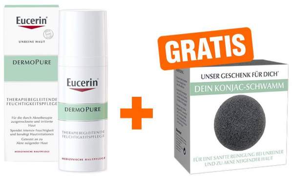 Eucerin DermoPure therapiebegleitende Feuchtigkeitspflege 50 ml Creme + gratis Konjac Schwamm