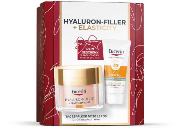 Eucerin Weihnachtsset Hyaluron Filler + Elasticity Rose LSF30 50 ml Creme + gratis Oil Control Face Sun Gel Creme 20 ml