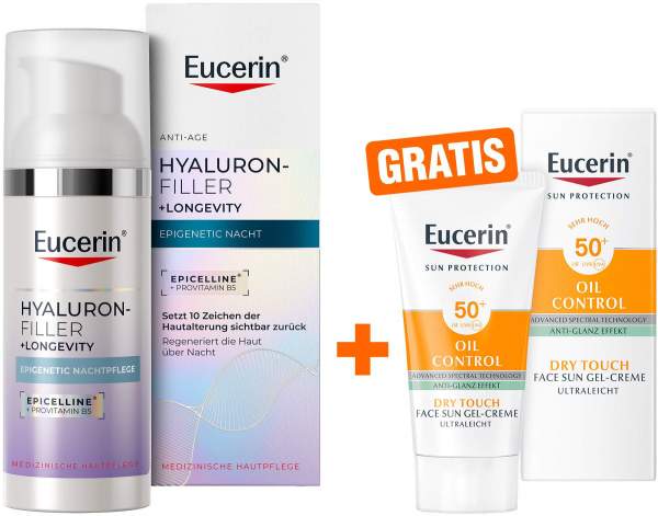 Eucerin Anti-Age Hyaluron-Filler Epigenetic Nachtcreme 50 ml + gratis Eucerin Sun Oil Control Gel-Creme 20 ml