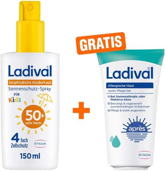 Ladival empfindliche Kinderhaut Spray LSF 50+ 150 ml + gratis allergische Haut Apres Pflege Gel 50 ml