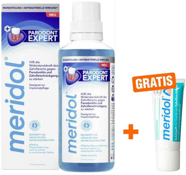 Meridol Parodont-Expert Mundspülung 400 ml + gratis Zahnpasta 20 ml
