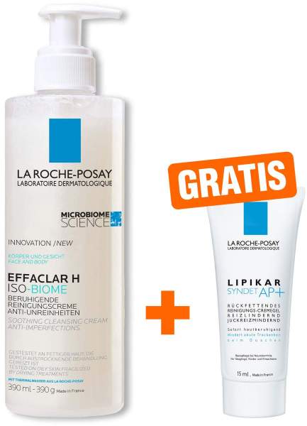 La Roche Posay Effaclar H Iso-Biome Reinigungscreme 390 ml + gratis Lipikar Syndet AP+ 15 ml